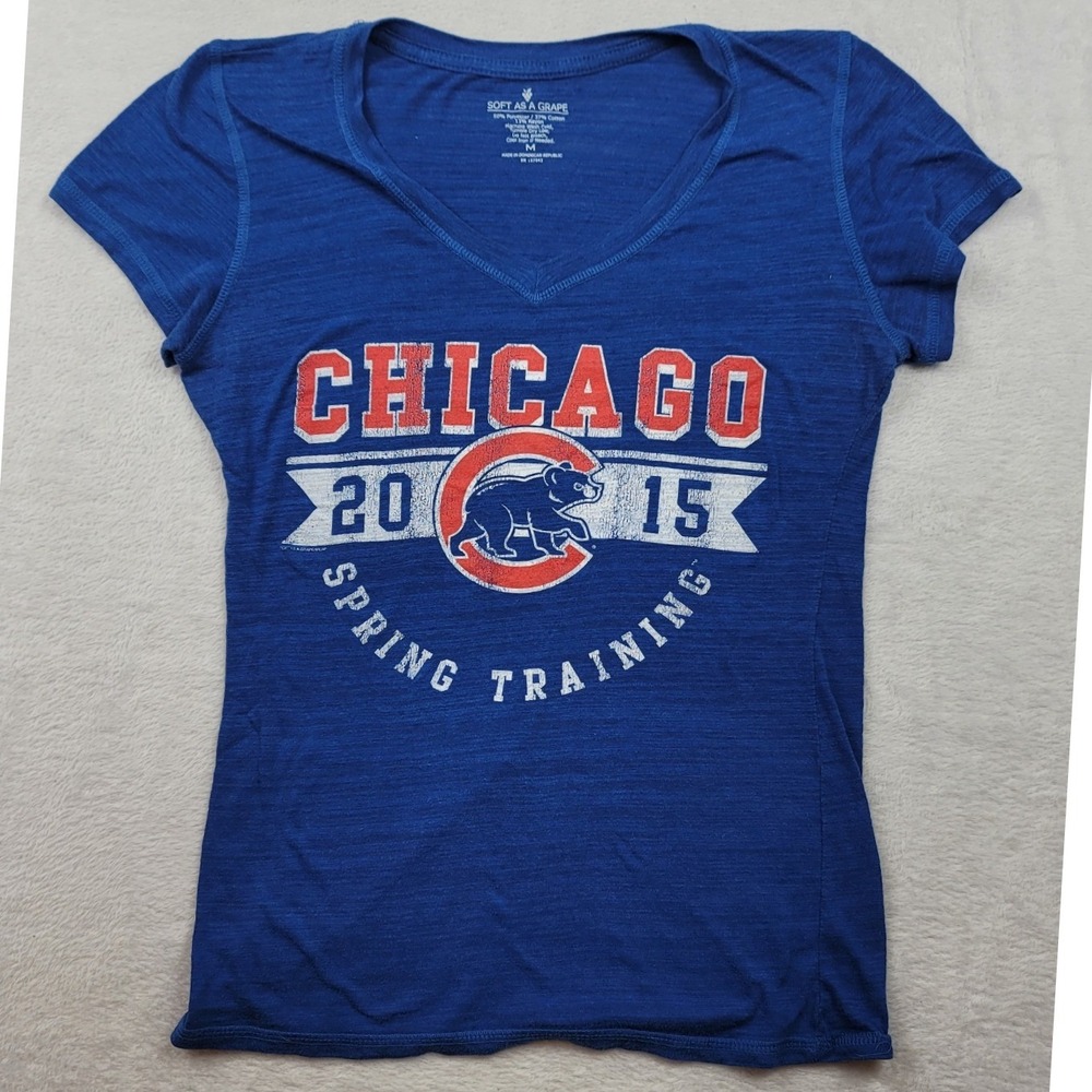 Soft As A Grape Chicago Cubs 2015 Spring Training V-Neck T-Shirt Blue Womens M